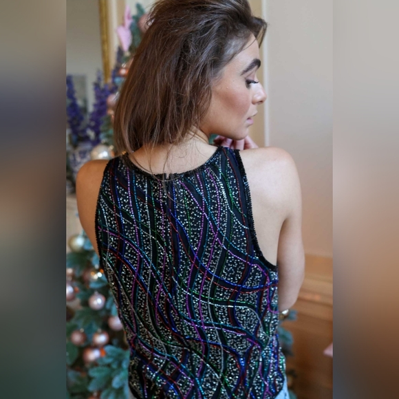 The endless sequins colourful studio 54 vintage top Size L - Picture 4 of 9